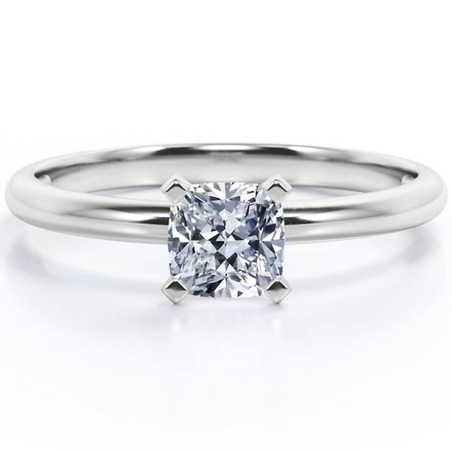 JeenMata Anillo de Compromiso Solitario de Moissanita de Talla Cojín de 1 Quilate Bañado en Oro Blanco de 18 K sobre Plata