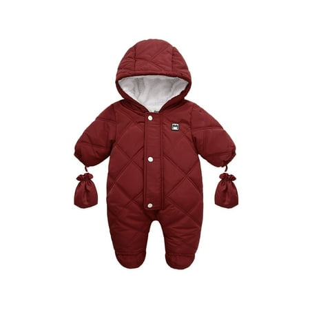 

Qiylii Baby Winter Thicken Bodysuit Long Sleeve Hooded Romper With Gloves