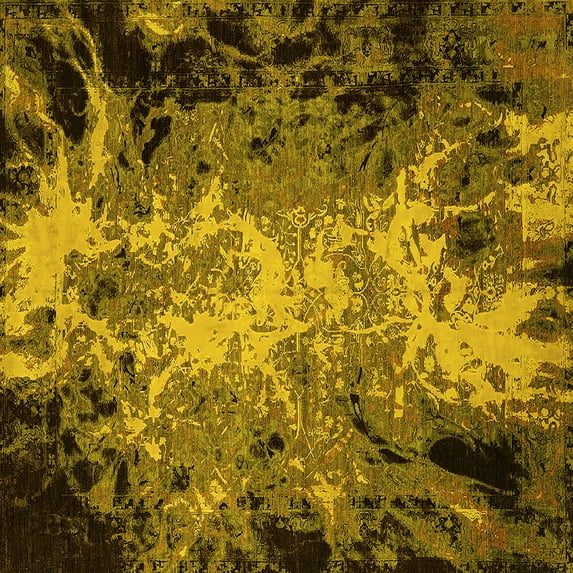 Ahgly Company Machine Washable Indoor Square Oriental Yellow Industrial Area Rugs, 3' Square