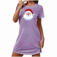 thumbnail image 5 of Sakmal Purple Moomoo Dresses for Women Plus Size Christmas Lightweight Cozy Sleepshirt Short Sleeve Short Santa Claus Print Crew Neck Nightgowns S-2XL, 5 of 5