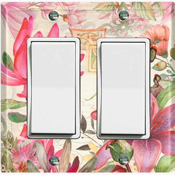 Metal Light Switch Plate Cover Elegant Floral Hummingbird Frame Tile Pink FLW109