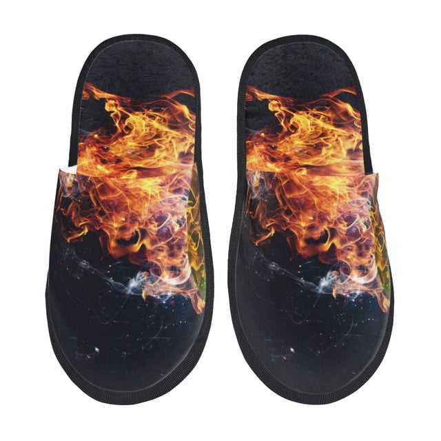 Fotbe Tennis Ball In Fire1 Pantuflas Peludas para Mujer con Estampado, Zapatillas de Peluche, Zapatos de Invierno para Casa, Uso Interior y Exterior-Large