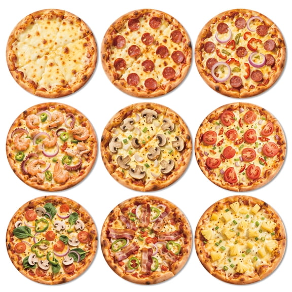 Coasters Set of 9 Realistic Pizza Pattern Colorful Wooden Coasters Bulk Round Housewarming Gift