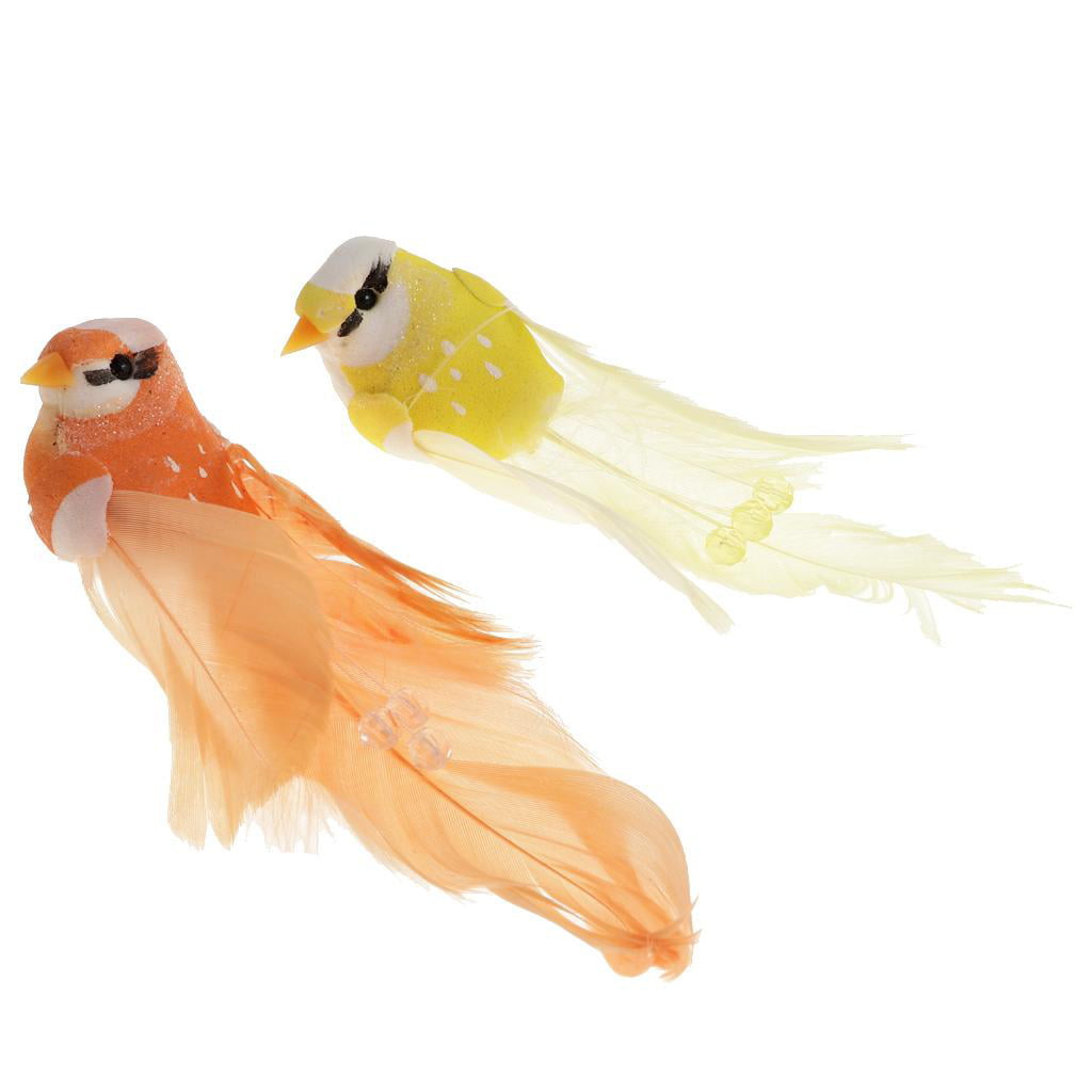2x Artificial Small Fake Decorative Foam Birds for Craft Garden Decoration 