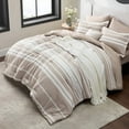 thumbnail image 5 of U by Bedsure Bed in a Bag King Size 7 Pieces, Light Camel White Striped Bedding Comforter Sets All Season Bed Set, 2 Pillow Shams, Flat Sheet, Fitted Sheet and 2 Pillowcases（King, Brown), 5 of 7