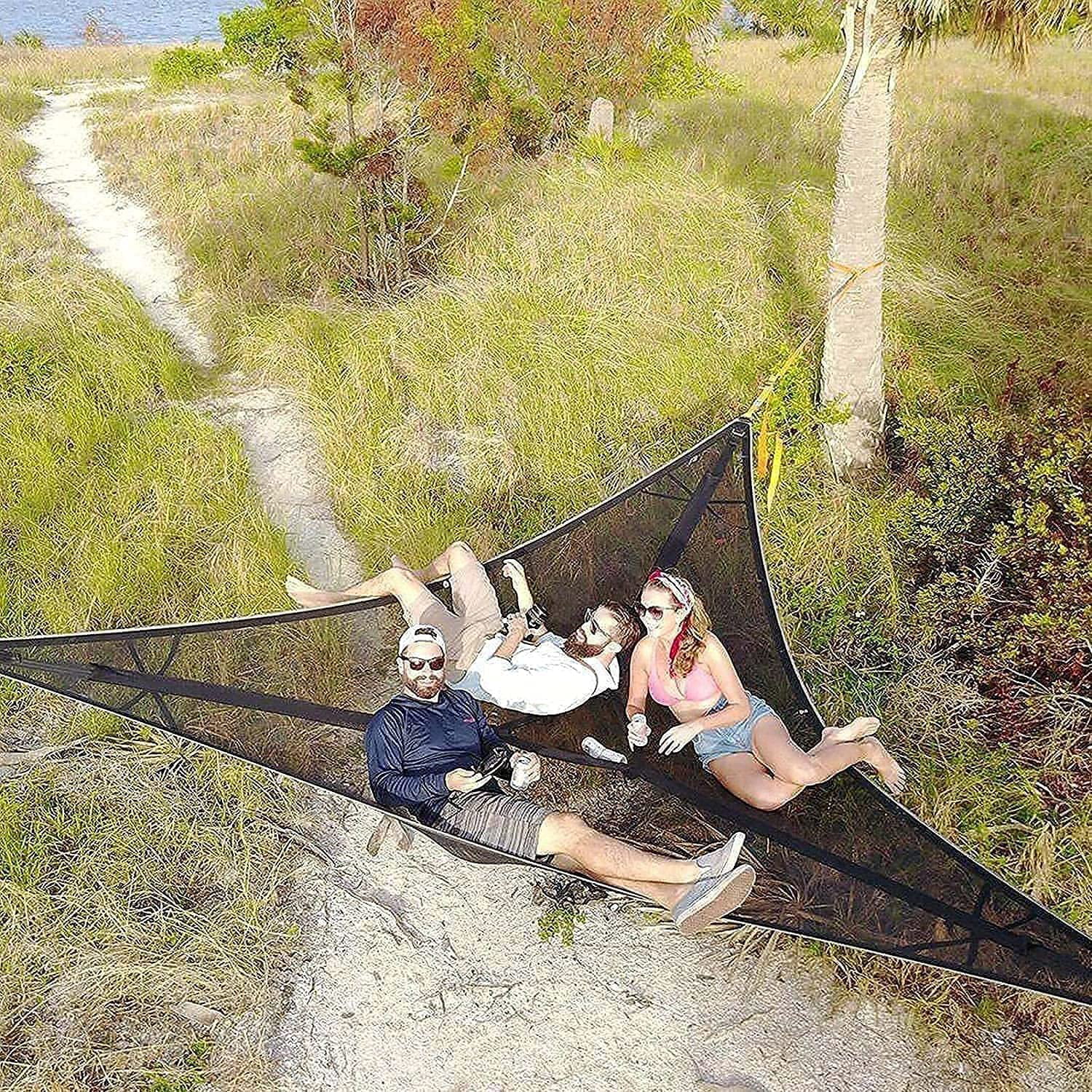 Travel Giant Aerial Camping Hammock,Revolutionary Multi Person Portable Hammock 3 Point Design,Multifunctional Triangle Hammock for Camping Patio,Forest Backyard 