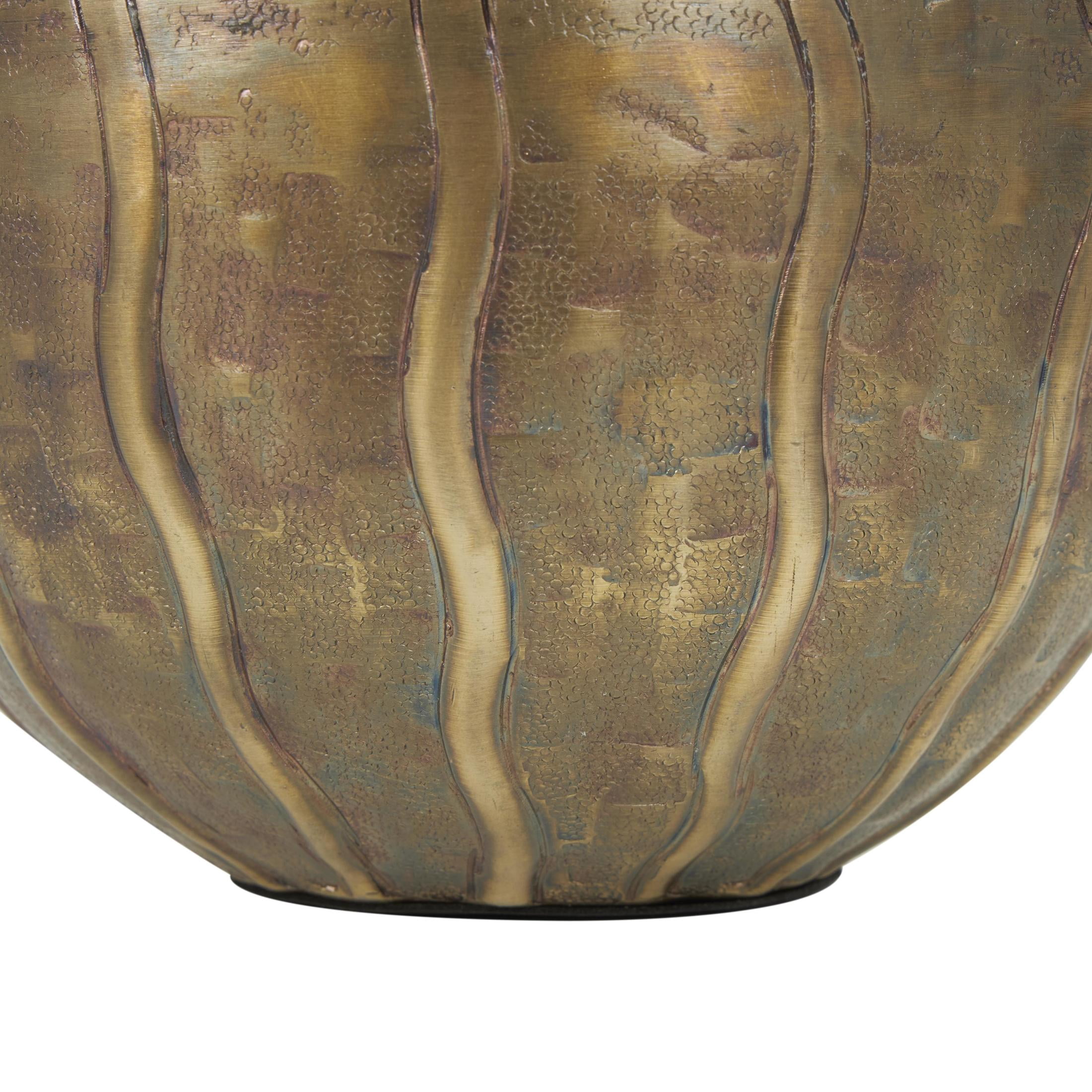 DecMode 12" Snakeskin Inspired Brass Metal Vase with Dimensional Wavy Accents