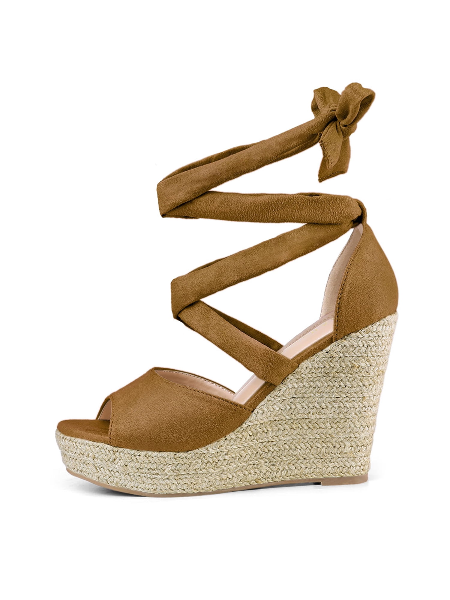 DARING DIVA Women's Lace Up Espadrilles Platform Wedges Sandals Brown 7