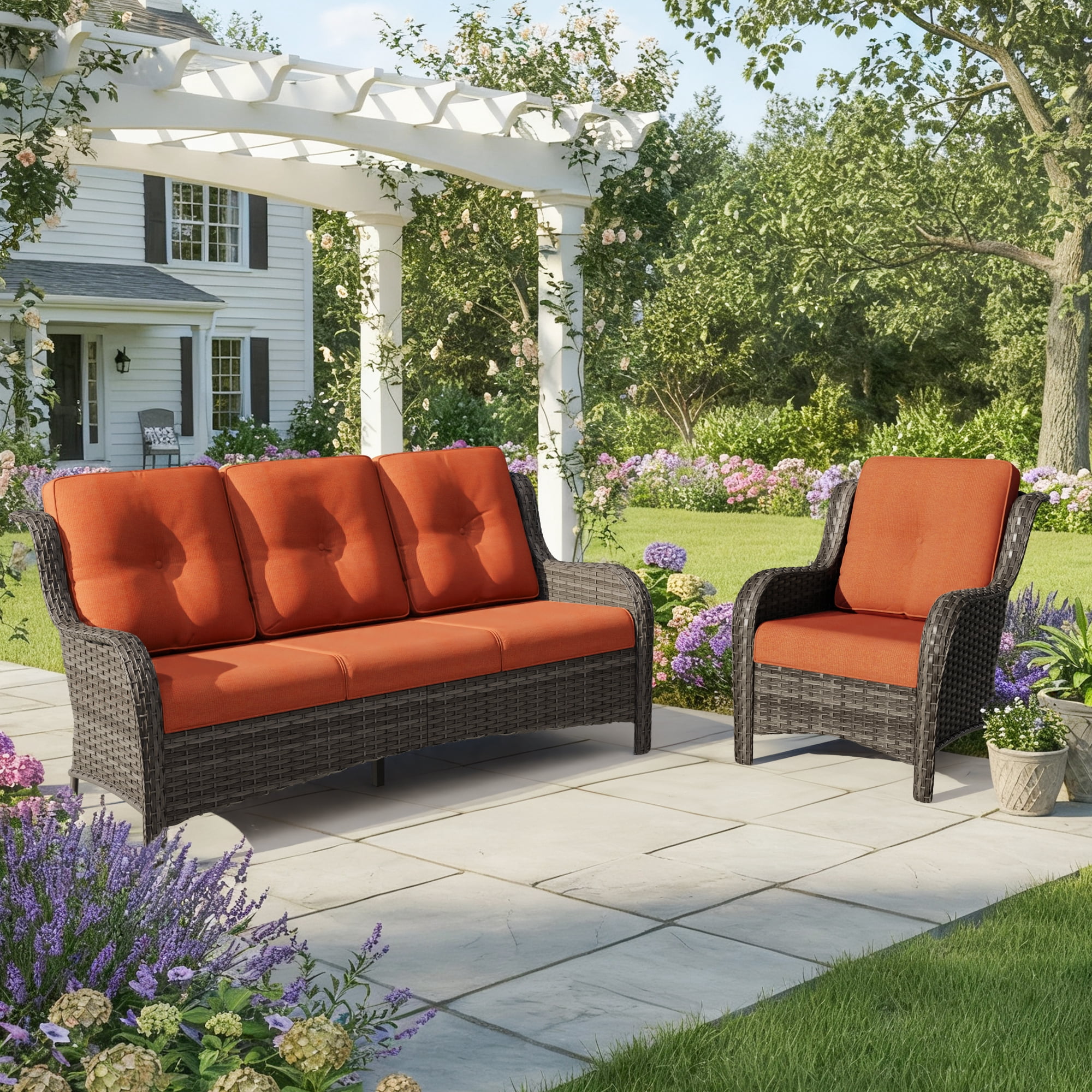 MeetLeisure 4 Inch Outdoor Cushions, Suitable for Patio Furniture, Water-Resistant & Fade-Resistant, 1 Set, Orange