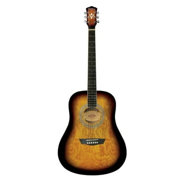 Washburn 6-String Right-Handed Acoustic Guitar Pack with Clip-On Electronic Tuner and Folding Guitar Stand (Tobacco Burst)