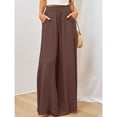 thumbnail image 3 of SOMER Pants for Women Flowy Dressy Casual Elastic High Waist Wide Leg Palazzo Pants with Pocket Brown, 3 of 7