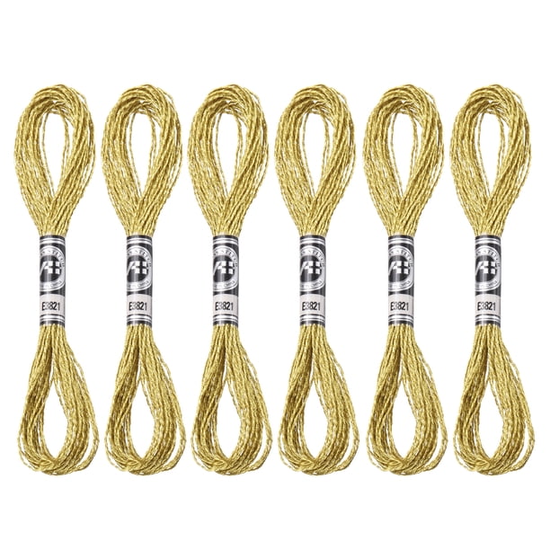 Uxcell 6 Madejas de Hilo de Bordado Nylon 8.75 Yardas de Longitud Hilo de Bordado Metálico para Principiantes Oro Claro