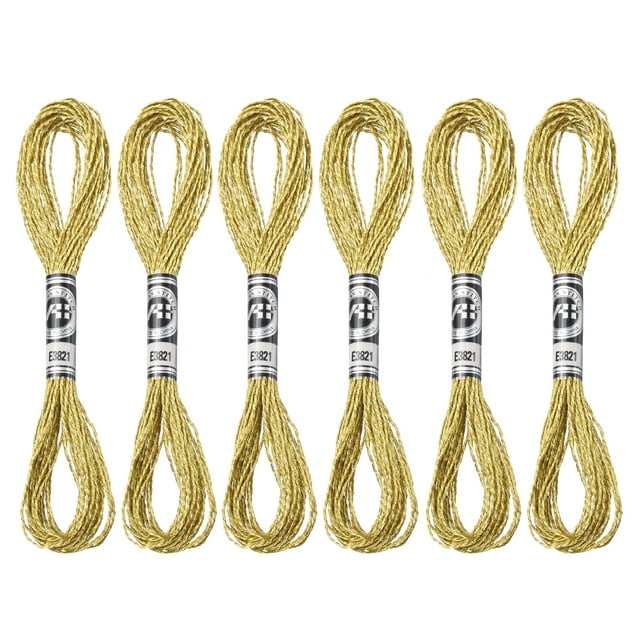 Uxcell 6 Madejas de Hilo de Bordado Nylon 8.75 Yardas de Longitud Hilo de Bordado Metálico para Principiantes Oro Claro