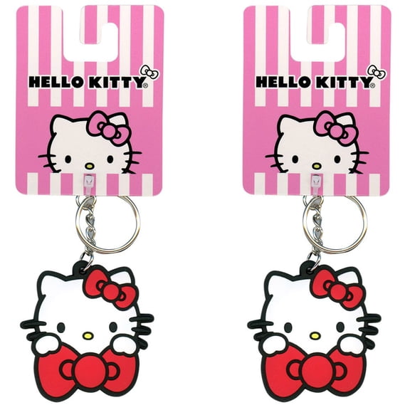 2 Piece Hello Kitty Red Lasercut Rubber Bag Clip Keychain Accessory in Display
