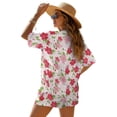 thumbnail image 2 of Xoenoiee Colorful Cherry Blossom Print Women's Plus Size 2 Piece Outfits Half Sleeve Open Front Kimono and Matching Shorts Set Summer Vacation Outfits, M, 2 of 7