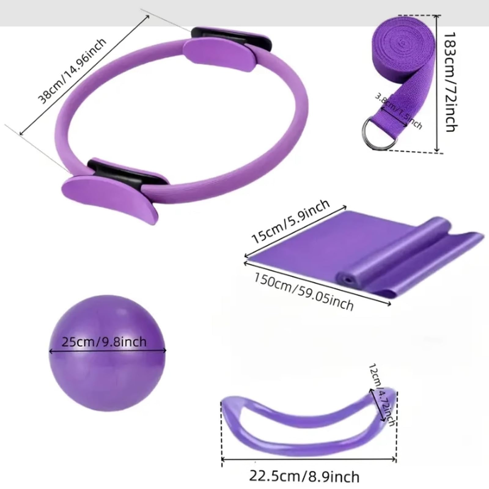 Pilates Ring and Ball Set with Resistance Bands, 25cm Yoga Ring, Stretch Straps, Latex Pull Bands, and Yoga Ball for Full-Body Workout and for Women's Home Workouts & Beginners