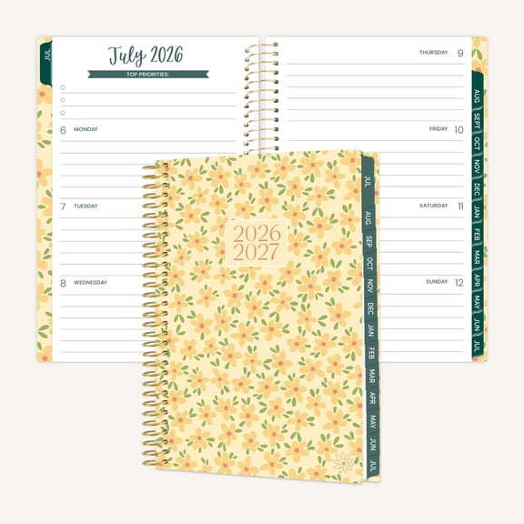 bloom daily planners 2026-2027 Academic Pocket Planner, 13 Month Weekly & Monthly, 4" x 6", Butter Yellow Daisies