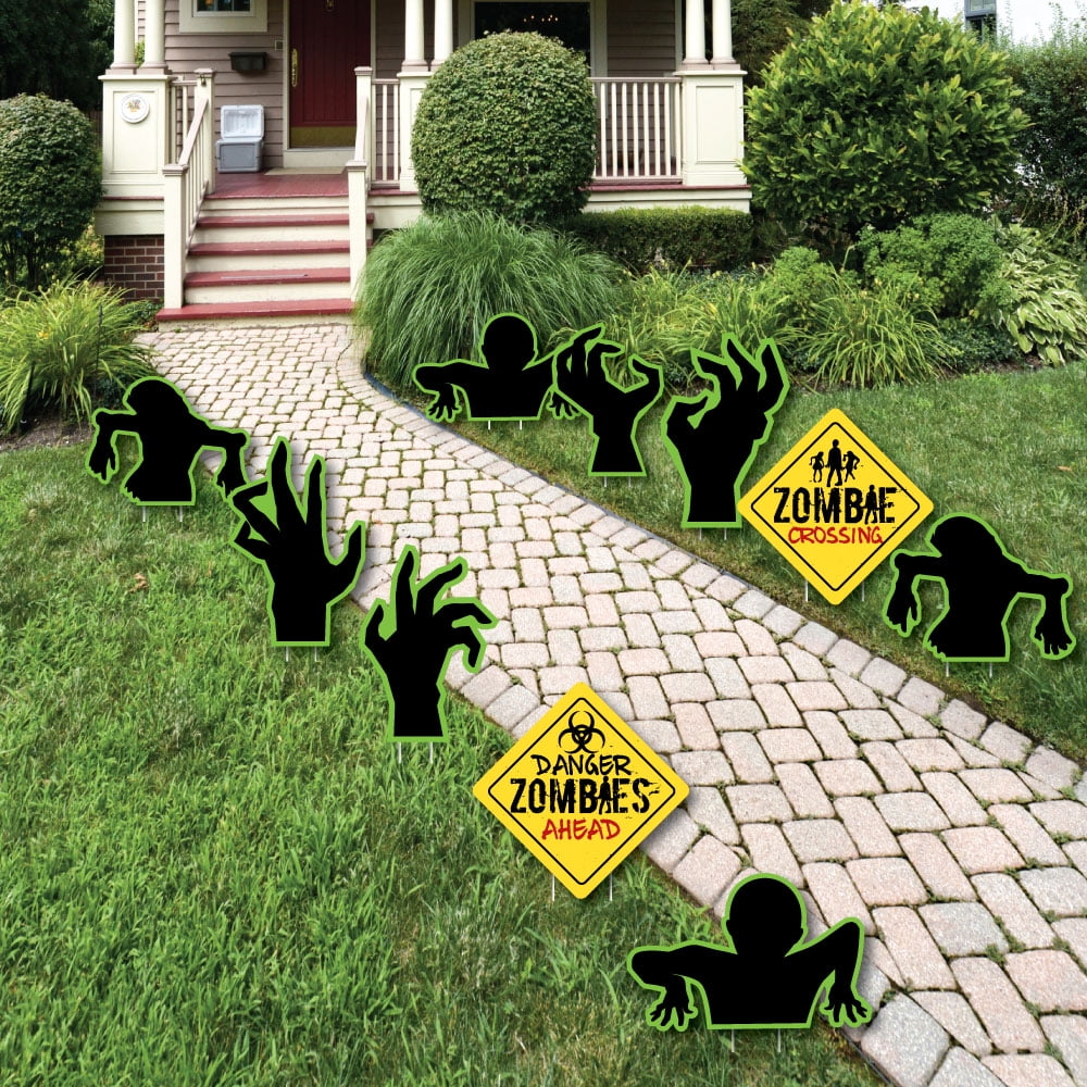 Zombie Zone Sign and Zombie Hand Lawn Decorations Outdoor Halloween
