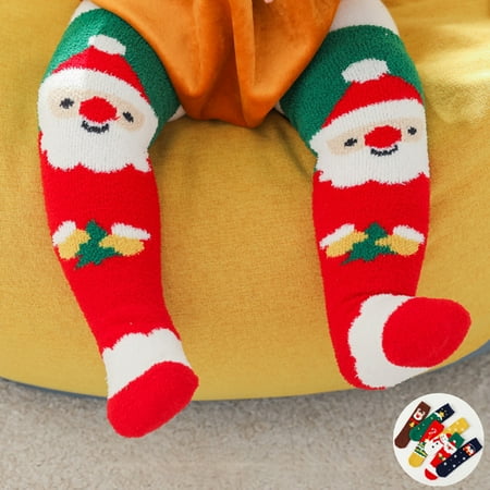 

1 Pair Children Socks Thickening Keep Warm Non Slip Unisex Christmas Style Sleep Socks for Indoor