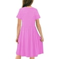 thumbnail image 5 of Spazoro Kids Girls A Line Dresses, New Style Short Sleeve Solid Color Stretchy Wrinkle Princess Dress for Child Girls Pink Size 13 T, 5 of 7