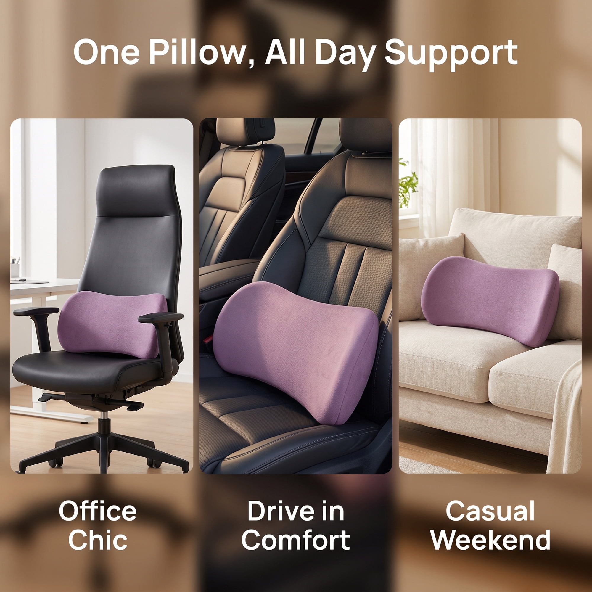 Unique Bargains Lumbar Support Pillow for Back Support Misty Purple 14.2" x 6.7"