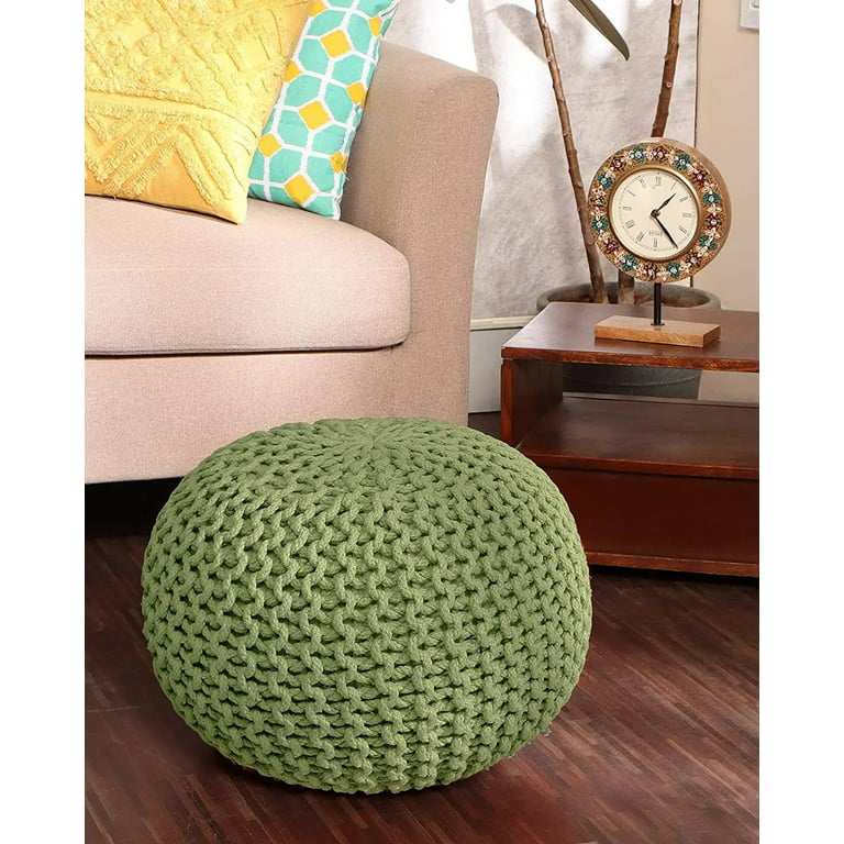 REDEARTH Round Pouf Ottoman - Hand Knitted Cable Boho Poof - Foot Stool Bean Bag - Home dcor Stuffed Footrest for Living Room - Nursery - Bedroom 