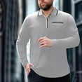 thumbnail image 2 of VSSSJ Men's Plus Size T-Shirt Regular Fit Quarter Zip Long Sleeve Lapel Collared Tops Business Casual Golf Shirt with Pocket Gray L, 2 of 9