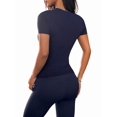thumbnail image 4 of Gynyvoja Short Sleeve Shirts for Women Round Neck Basic Double Lined Tees Fitted Y2k Crop Tops Navy Blue S, 4 of 8
