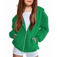 thumbnail image 1 of Sudadera con capucha Arshiner de forro polar con cremallera completa para niñas, verde 6, 1 of 9