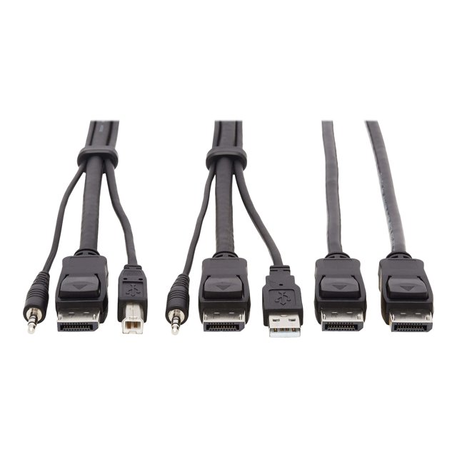 Tripp Lite Dual DisplayPort KVM Cable Kit 4K USB 3.5 mm Audio 3xM/3xM 6ft - Video / USB / audio cable - mini jack, USB, DisplayPort (M) to DisplayPort, USB Type B, mini jack (M) - 6 ft - 4K support - black