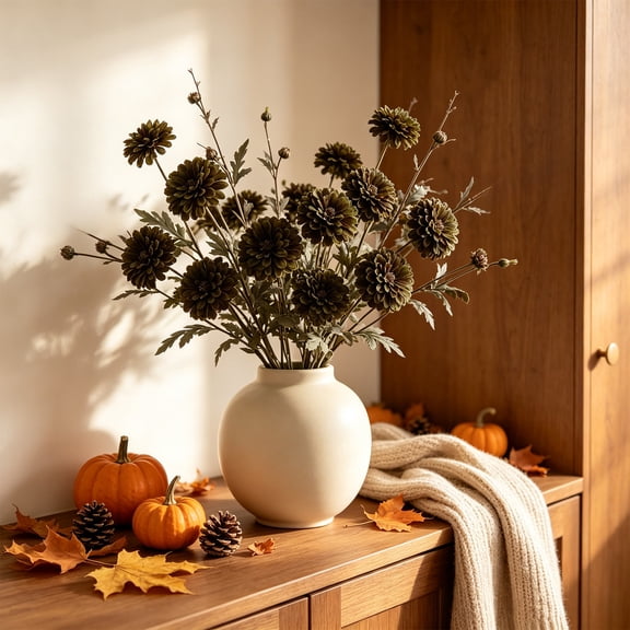 Artificial Chrysanthemum Spray, 20.87" Multicolor Faux Fall Flower, Dried Style Long Branch, 1 Pack, Ideal for Vase, Centerpiece and Indoor Arrangement