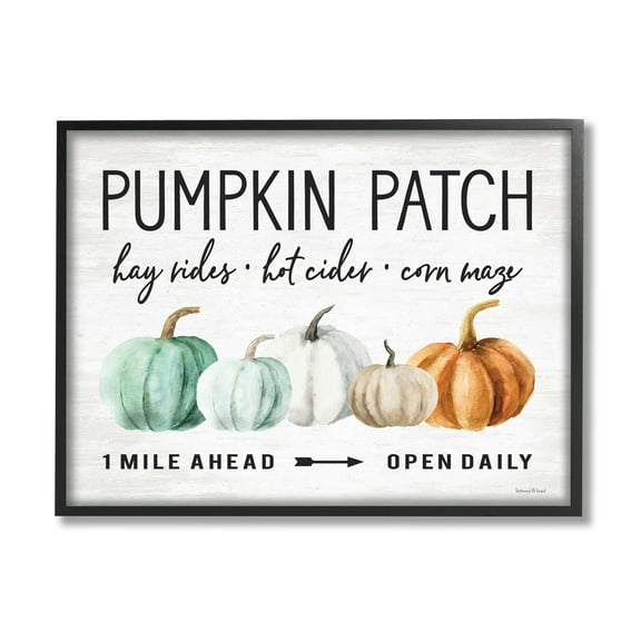 Stupell Industries Pumpkin Patch Farmhouse Sign Autumn Orange Green Gourds, 14 x 11, Design by Lettered and Lined