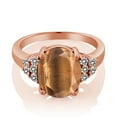 thumbnail image 2 of Gem Stone King 4.33 Ct Oval Brown Tiger Eye White Diamond 18K Rose Gold Plated Silver Ring (Size 9), 2 of 4