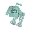 thumbnail image 2 of Aojekbee Baby Girls 3 Piece Outfits Letter Print Long Sleeve Sweatshirt and Daisy Print Flared Pants Headband Set Fall Clothes, 2 of 10