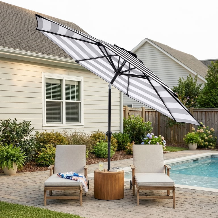 Pure Garden 9 Ft Patio Umbrella, Black White Stripe photo 8