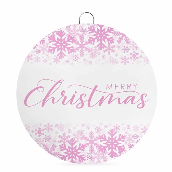 Welcome Sign for Front Door, Pink Merry Christmas Round Metal Wall Art Wreaths, Winter Snowflake Xmas Outdoor Indoor Wall Hanging Sign for Porch Decor Housewarming Gifts 5.9 Inch