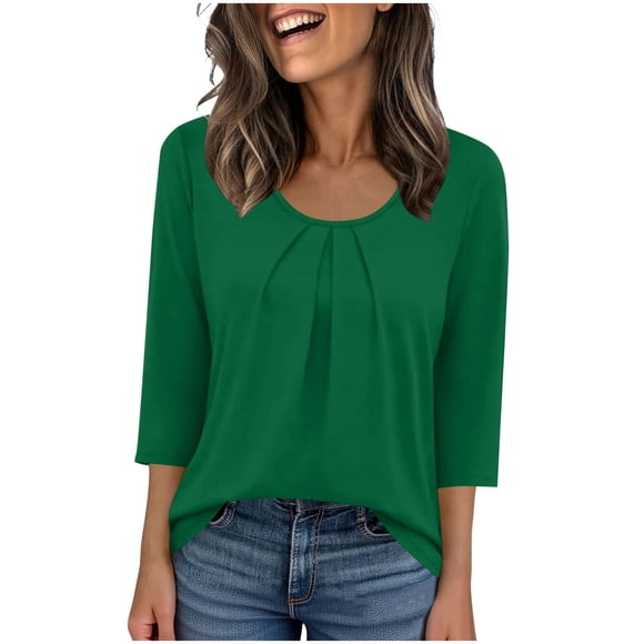 cfhntfmh Womens 3/4 Length Sleeve Tunic Tops Casual Round Neck Shirts Business Work Blouses Trendy Flowy Tees