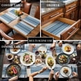 thumbnail image 3 of Blue Ombre Stripe Placemats for Dinning Table Set of 6, Farmhouse Striped Gradient Burlap Kitchen Place Mats Waterproof Cloth Table Mats, Indoor Outdoor Placemats Easy Clean Dinner Decor, 3 of 8
