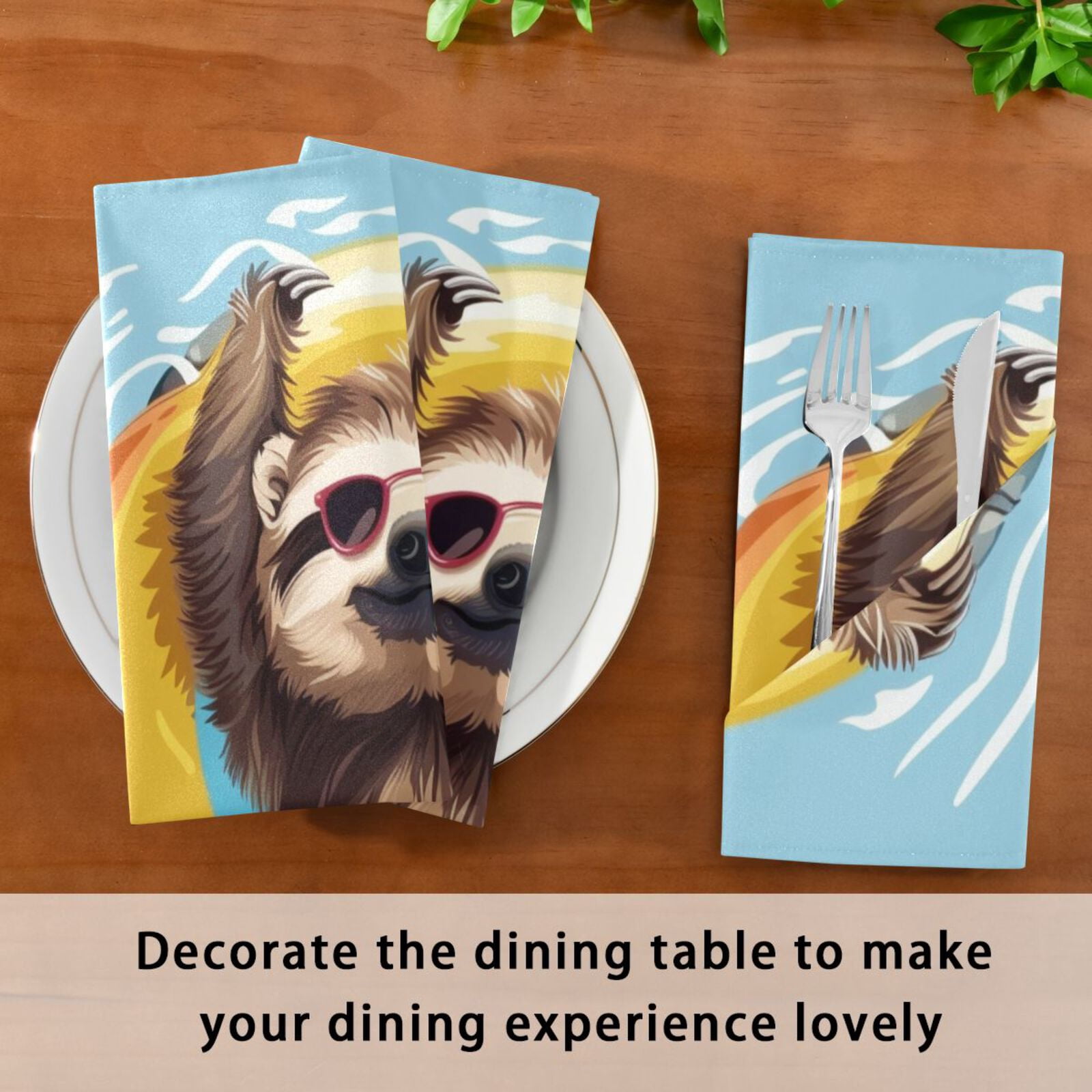 JSTEL Sloth Swimming Ring Cloth Napkins Set of 6, 20x20 Inch Washable and Reusable Napkin for Decoupage Dinner Party Everyday Use