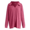 thumbnail image 6 of zaveiop Women Plus Size Casual Knit Sweater Lapel V Neck Solid Color Tops Lightweight Long Sleeve Blouses (Red, XL), 6 of 8