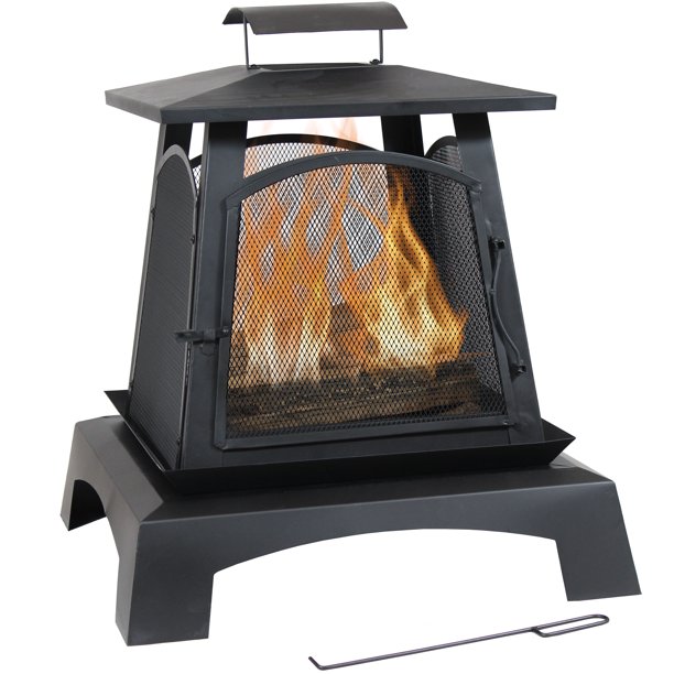 Sunnydaze Pagoda Style Steel With Black Finish Outdoor Fireplace 32 Inch Walmart Com