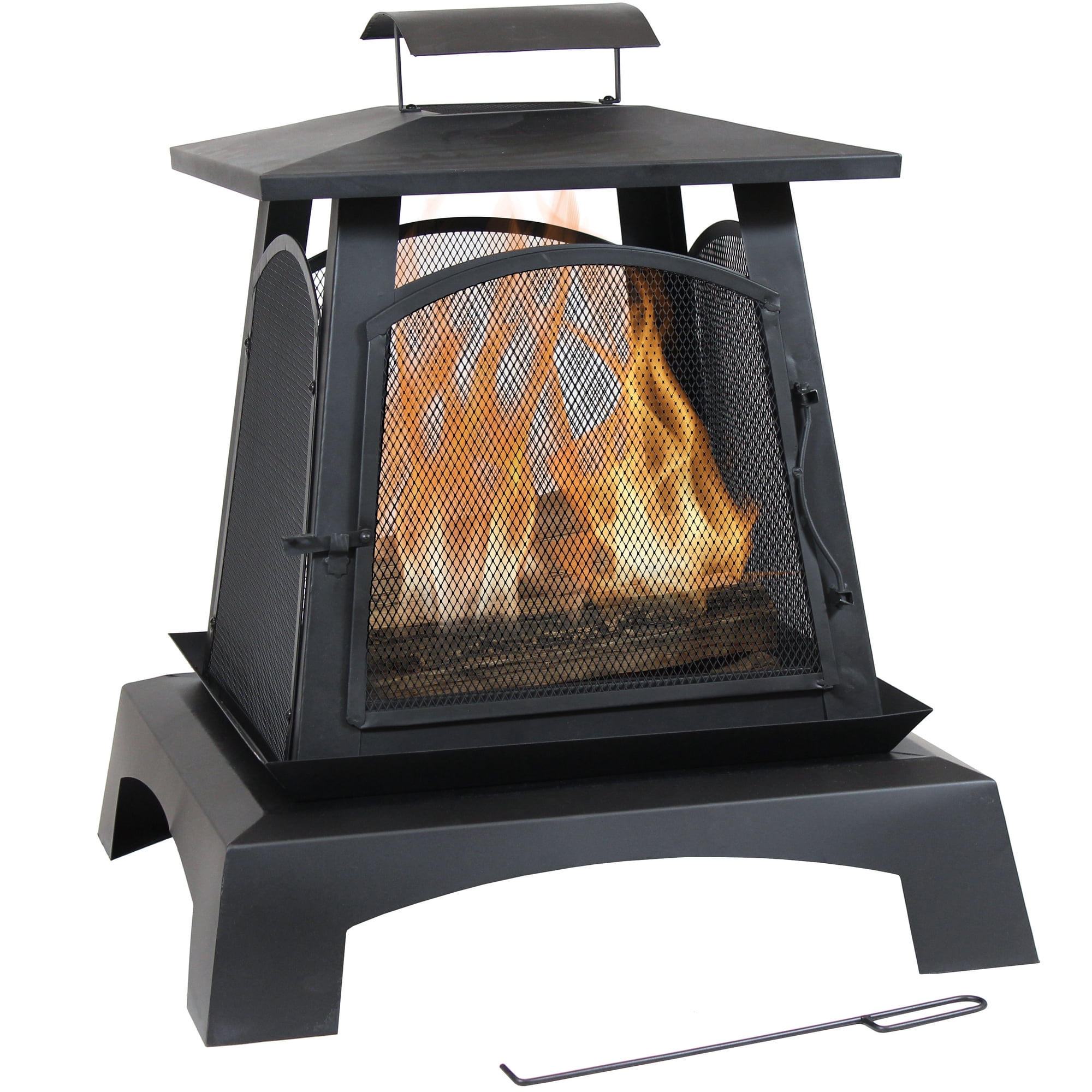 Sunnydaze 32-Inch Pagoda-Style Steel Wood-Burning Fire Pit with Log Grate  and Poker - Black High-Temperature Paint Finish | Walmart Canada