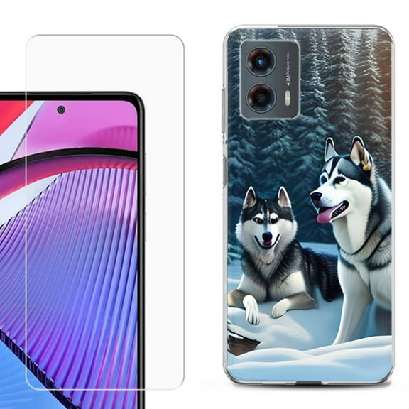 OneToughShield ® Compatible with Motorola Moto G 5G 2023, Shockproof Phone Case, with Tempered Glass Screen Protector - Husky Snow