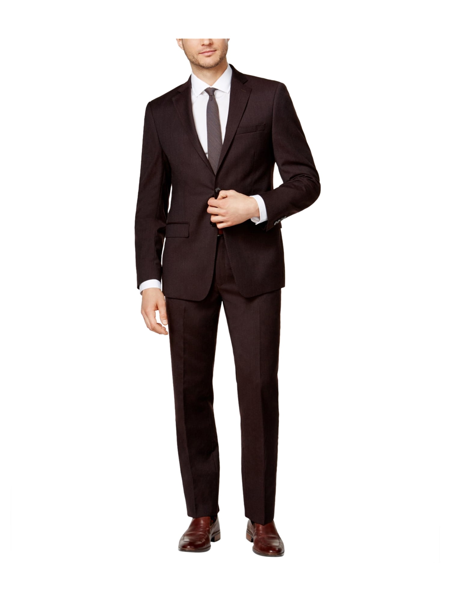 Calvin Klein Mens Slim fit 2 piece Two Button Suit brown 50/Unfinished