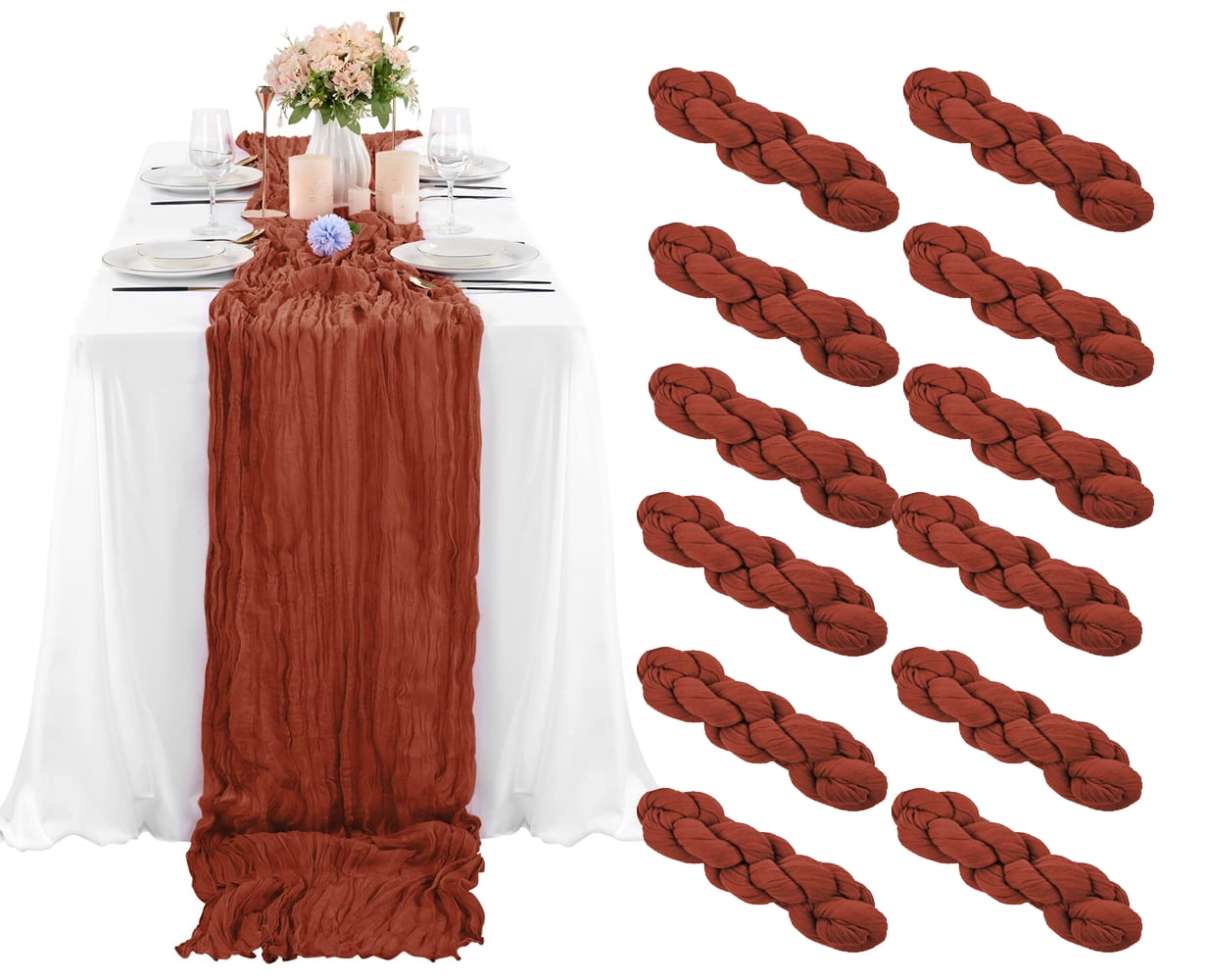 Pesonlook 12Packs Cheesecloth Table Runner,10FT Terracotta Gauze Table