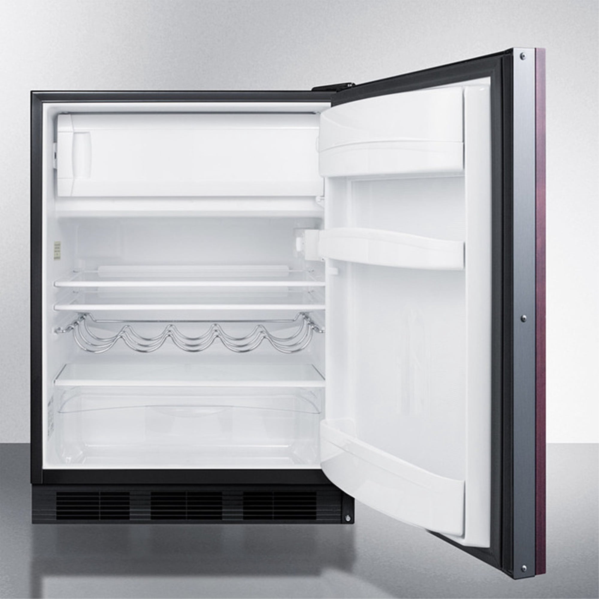 ADA compliant built-in undercounter all-refrigerator for residential use, auto defrost with integrated door frame for custom panel overlays and black cabinet