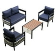 thumbnail image 4 of Harper & Bright Designs 4 Pieces Outdoor Patio Conversation Set, Iron Outdoor Seating Set with Loveseat Sofa, Coffee Table and 2 Chairs for Backyard Garden Balcony, Dark Blue, 4 of 15
