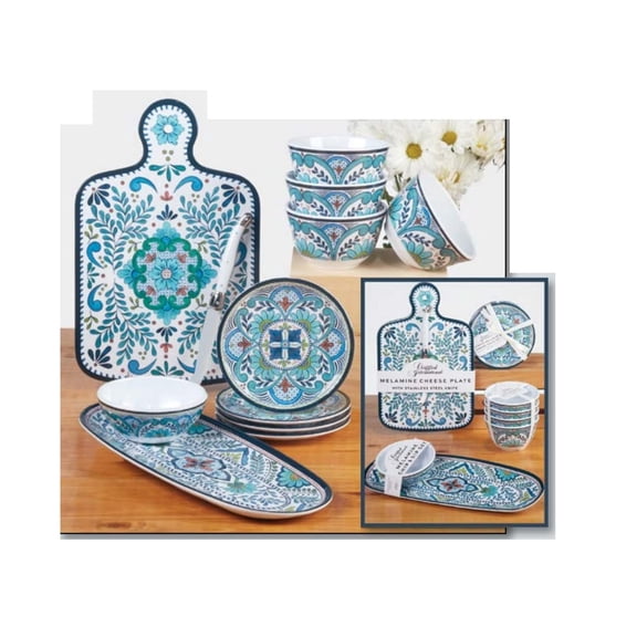 Certified International Talavera Cheese Board with Knife Set, 13.25-inch Length, For Everyday Use, Kitchen Accessories, Party Celebration