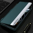 thumbnail image 3 of Dteck for Samsung Galaxy Z Fold 3 Case Flip Leather Wallet Slim Clear S-View Mirror Plating Shockproof Thin Kickstand Anti-Scratch Protective Cover with Detachable S Pen Holder, Green, 3 of 9