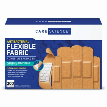 Care Science Fabric Adhesive Bandages, 200 Count Assorted Sizes | Flexible & Breathable Protection